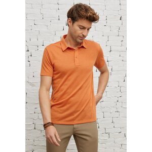 ALTINYILDIZ CLASSICS Men's Orange Slim Fit Slim Fit Polo Neck Short Sleeved Linen-Looking T-Shirt.