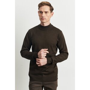 ALTINYILDIZ CLASSICS Men's Brown Standard Fit Normal Cut Half Turtleneck Wool Knitwear Sweater.