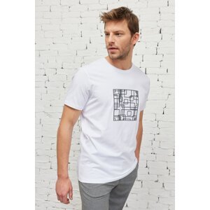 ALTINYILDIZ CLASSICS Men's White Slim Fit Slim Fit Crew Neck Cotton Printed T-Shirt