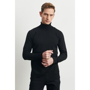 ALTINYILDIZ CLASSICS Men's Black Standard Fit Normal Cut Full Turtleneck Soft Textured Basic Knitwear Sweater.