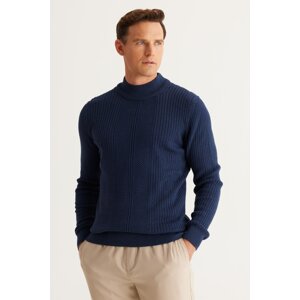 AC&Co / Altınyıldız Classics Men's Indigo Slim Fit Slim Fit Half Turtleneck Cotton Jacquard Knitwear Sweater