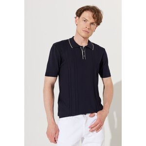 ALTINYILDIZ CLASSICS Men's Navy Blue Standard Fit Normal Cut Polo Neck Short Sleeves Patterned Knitwear T-Shirt.