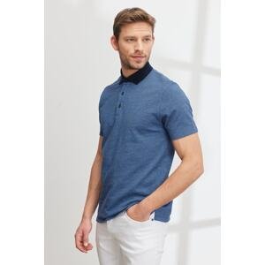 ALTINYILDIZ CLASSICS Men's Navy Blue Slim Fit Slim Fit Polo Neck 100% Cotton Patterned T-Shirt.