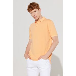 ALTINYILDIZ CLASSICS Men's Orange Slim Fit Slim Fit Polo Neck 100% Cotton Short Sleeved Patterned T-Shirt.