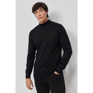 ALTINYILDIZ CLASSICS Men's Black Standard Fit Normal Cut Half Turtleneck Wool Knitwear Sweater.