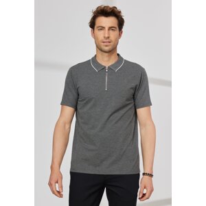 ALTINYILDIZ CLASSICS Men's Anthracite Slim Fit Slim Fit Polo Neck Jacquard T-Shirt.