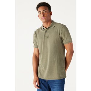 ALTINYILDIZ CLASSICS férfi Khaki Slim Fit Slim Fit pamut hímzés részletes póló galléros póló