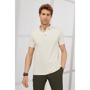 ALTINYILDIZ CLASSICS Men's Beige Melange Slim Fit Slim Fit Polo Neck Short Sleeved Cotton T-Shirt.