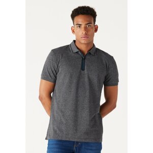 ALTINYILDIZ CLASSICS Men's Anthracite-melange Slim Fit Slim Fit Zippered Polo Neck Short Sleeve Cotton T-Shirt.