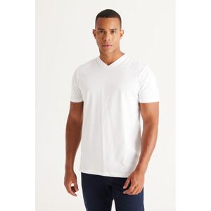 AC&Co / Altınyıldız Classics Men's White 100% Cotton Slim Fit Narrow Cut V-Neck Short Sleeve T-Shirt