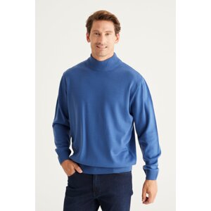 ALTINYILDIZ CLASSICS Men's Indigo Anti-Pilling Standard Fit Normal Cut Half Turtleneck Knitwear Sweater.