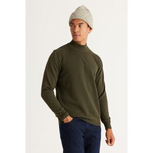 ALTINYILDIZ CLASSICS Men's Khaki Standard Fit Normal Cut Half Turtleneck Cotton Knitwear Sweater.