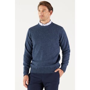 AC&Co / Altınyıldız Classics Men's Aviator Blue Standard Fit Normal Cut Crew Neck Jacquard Wool Knitwear Sweater.