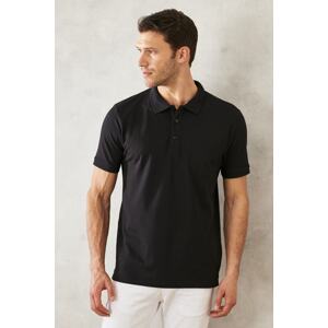 ALTINYILDIZ CLASSICS Men's Non-Shrink Cotton Fabric Regular Fit Relaxed Cut Dark Black Anti-roll Polo Neck Pocket T-Shirt