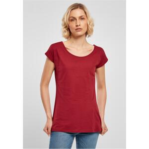 Women's T-shirt with a wide neckline in burgundy color