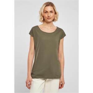 Women's olive T-shirt with a wide neckline