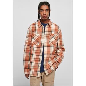 Long oversized shirt with plaid softseagrass/red leaves