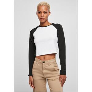 Women's Organic Cropped Retro Baseball Long Sleeve White/Black