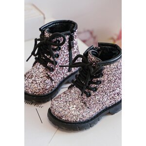 Children's glittering insulated ankle boots with zipper, pink Saussa