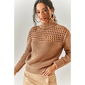 Olalook Women's Biscuit Top Perforated Turtleneck Knitwear Sweater