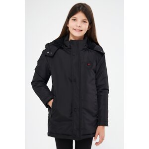 River Club Girls' Black Fleece Winter Coat & Parka Water and Windproof with Detachable Hood.