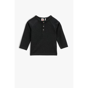 Koton Button Detailed T-Shirt Long Sleeved Crew Neck