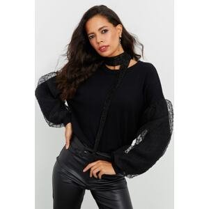 Cool & Sexy Women's Black Sleeves Tulle Blouse