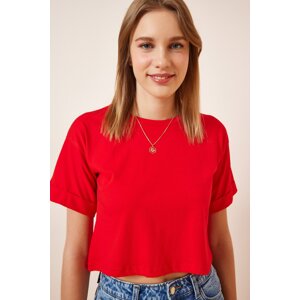Happiness İstanbul Women's Red Crop Knitted T-Shirts