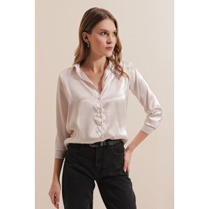 Bigdart 3964 Lightly Flowy Satin Shirt - Cream