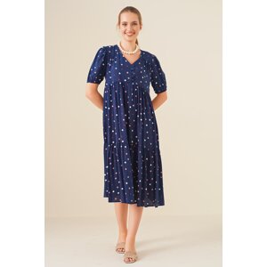 Bigdart 1976 V-Neck Patterned Dress - Navy Blue