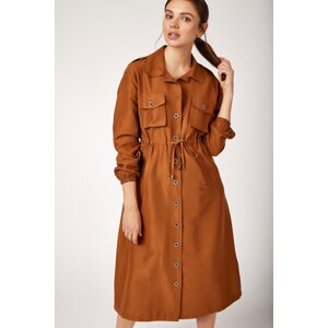 Bigdart 5671 Buttons Down the Front Hijab Trenhcoat - Mustard