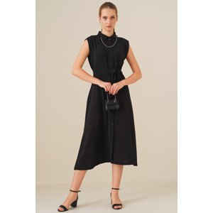 Bigdart 2226 Belted Zero Sleeve Dress - Black