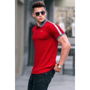 Madmext Burgundy Sleeve Striped Polo Neck T-Shirt 5888