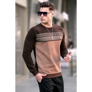 Madmext Brown Patterned Crewneck Knitwear Sweater 5964