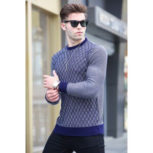 Madmext Navy Blue Diamond Patterned Sweater 5190