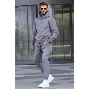 Madmext Dyed Gray Hooded Basic Tracksuit Set 5905