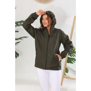 D1fference Women's Khaki Hooded Raincoat With Pockets, Inner Lined Water And Windproof.