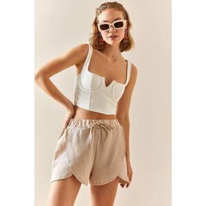 XHAN Beige Textured Shorts With An Elastic Waist