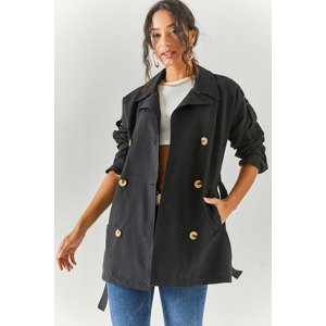 Olalook Women's Black Belted Short Trench Coat Unlined,