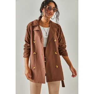Olalook Women's Bitter Brown Belted Short Trench Coat Without Lining