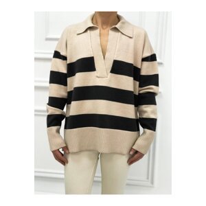 Dilvin 10325 Polo Neck Striped Sweater