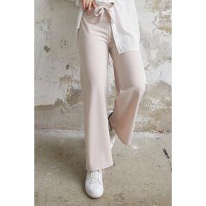 InStyle Belted Waist Wide Scuba Trousers - Stone