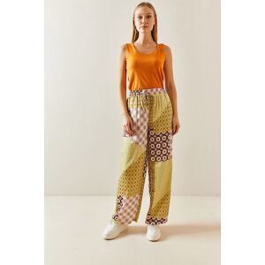 XHAN Yellow Patterned Satin Trousers