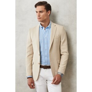 ALTINYILDIZ CLASSICS Men's Beige Slim Fit Slim Fit Mono Collar Patterned Jacket.