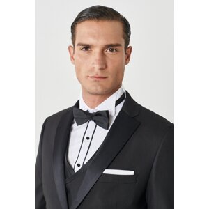 ALTINYILDIZ CLASSICS Men's Black Slim Fit Narrow Cut Mono Collar Patterned Vest Tuxedo Suit