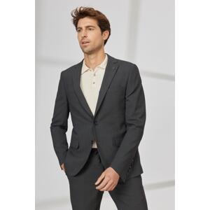 ALTINYILDIZ CLASSICS Men's Anthracite-Brown Slim Fit Slim Fit Mono Collar Seersucker Patterned Suit