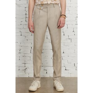 ALTINYILDIZ CLASSICS Men's Beige Slim Fit Slim Fit Trousers with Side Pockets, Herringbone Patterned Flexible Trousers.