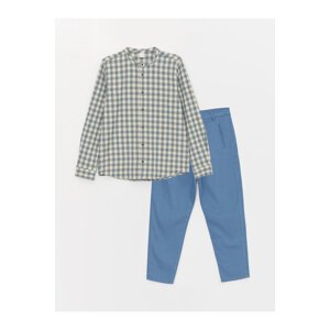 LC Waikiki Big Collar Plaid Boys' Shirt and Trousers