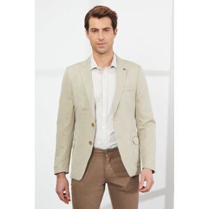 ALTINYILDIZ CLASSICS Men's Beige Slim Fit Slim Fit Mono Collar Patterned Linen Jacket.