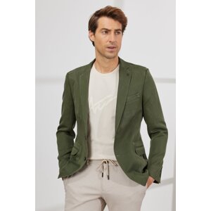 ALTINYILDIZ CLASSICS Men's Khaki Slim Fit Slim Fit Mono Collar Patterned Linen Blazer Jacket